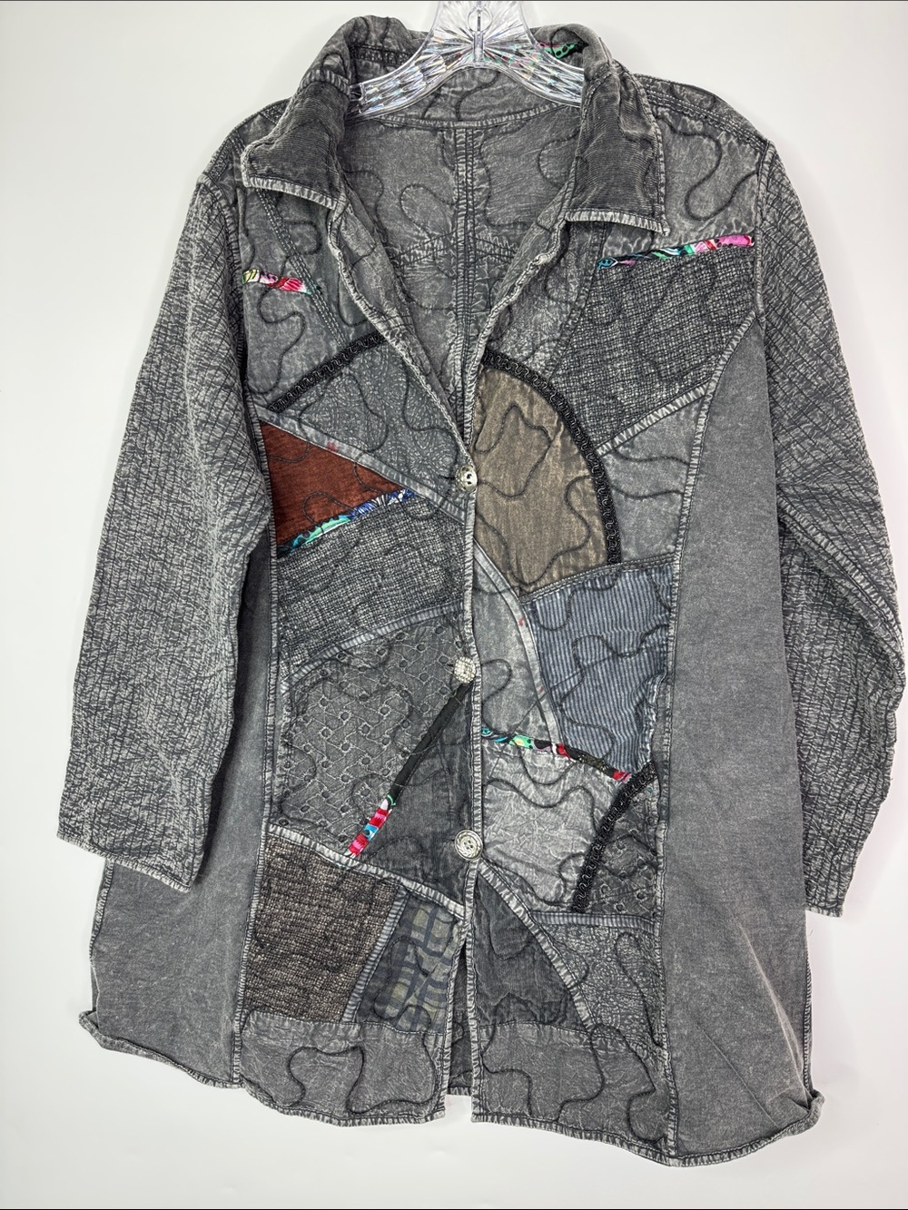 Parsley & Sage Reversible Gray Button Up Boho Shirt Size XL